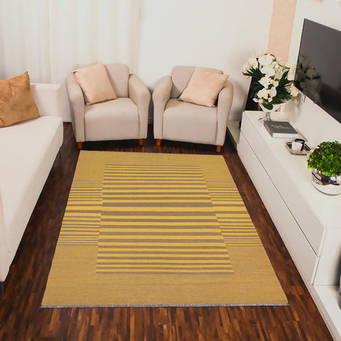 handmade Modern Kilim Yellow Gray Hand-Woven RECTANGLE 100% WOOL area rug 6 x 8