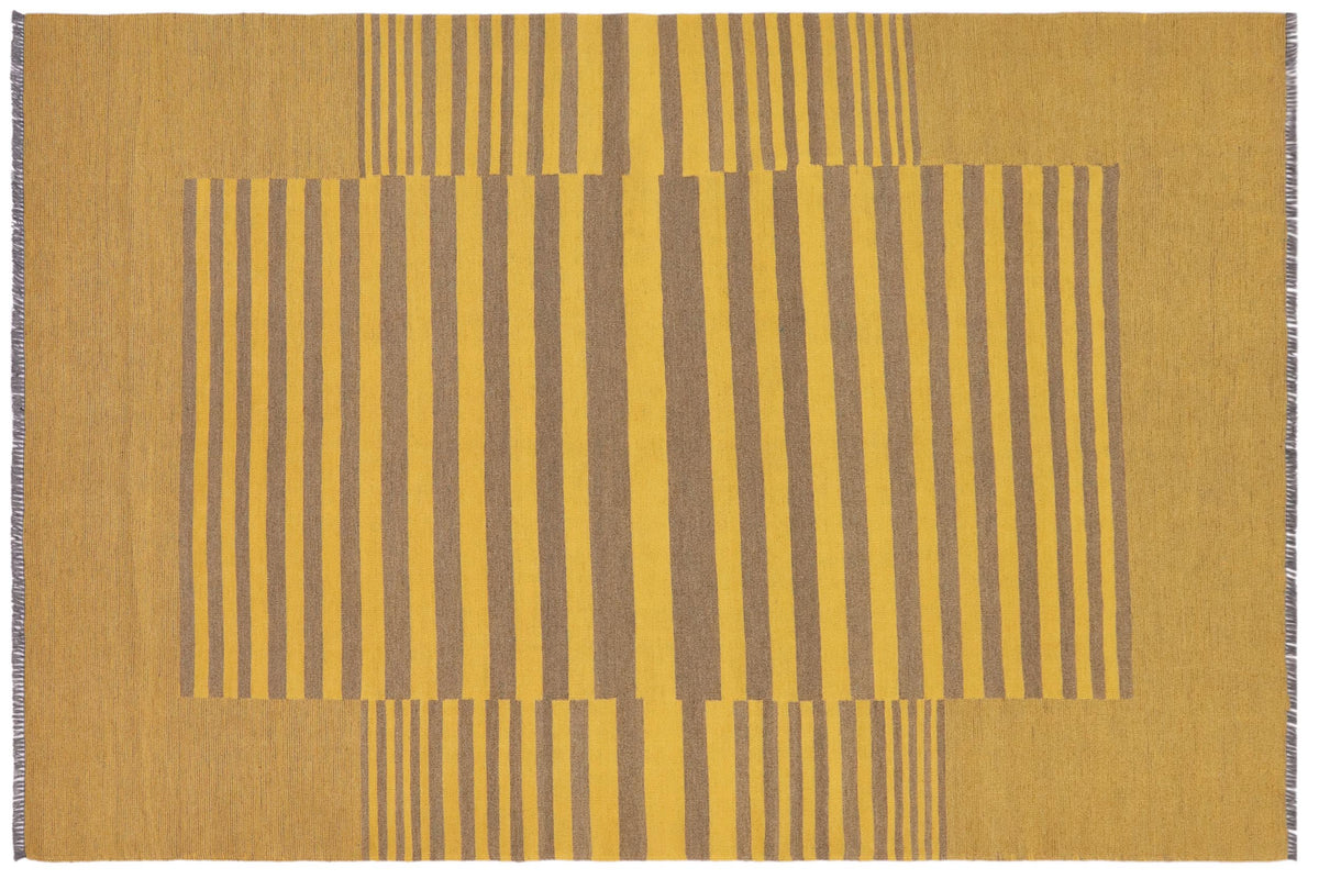 handmade Modern Kilim Yellow Gray Hand-Woven RECTANGLE 100% WOOL area rug 6 x 8