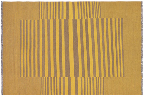 handmade Modern Kilim Yellow Gray Hand-Woven RECTANGLE 100% WOOL area rug 6 x 8