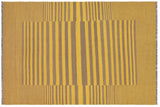 Flat Weave Kilim, Antique, Navaho, Vintage, Handmade, Modern Kilim Yellow Gray Hand-Woven Rectangle 100% Wool Area Rug 6 x 8