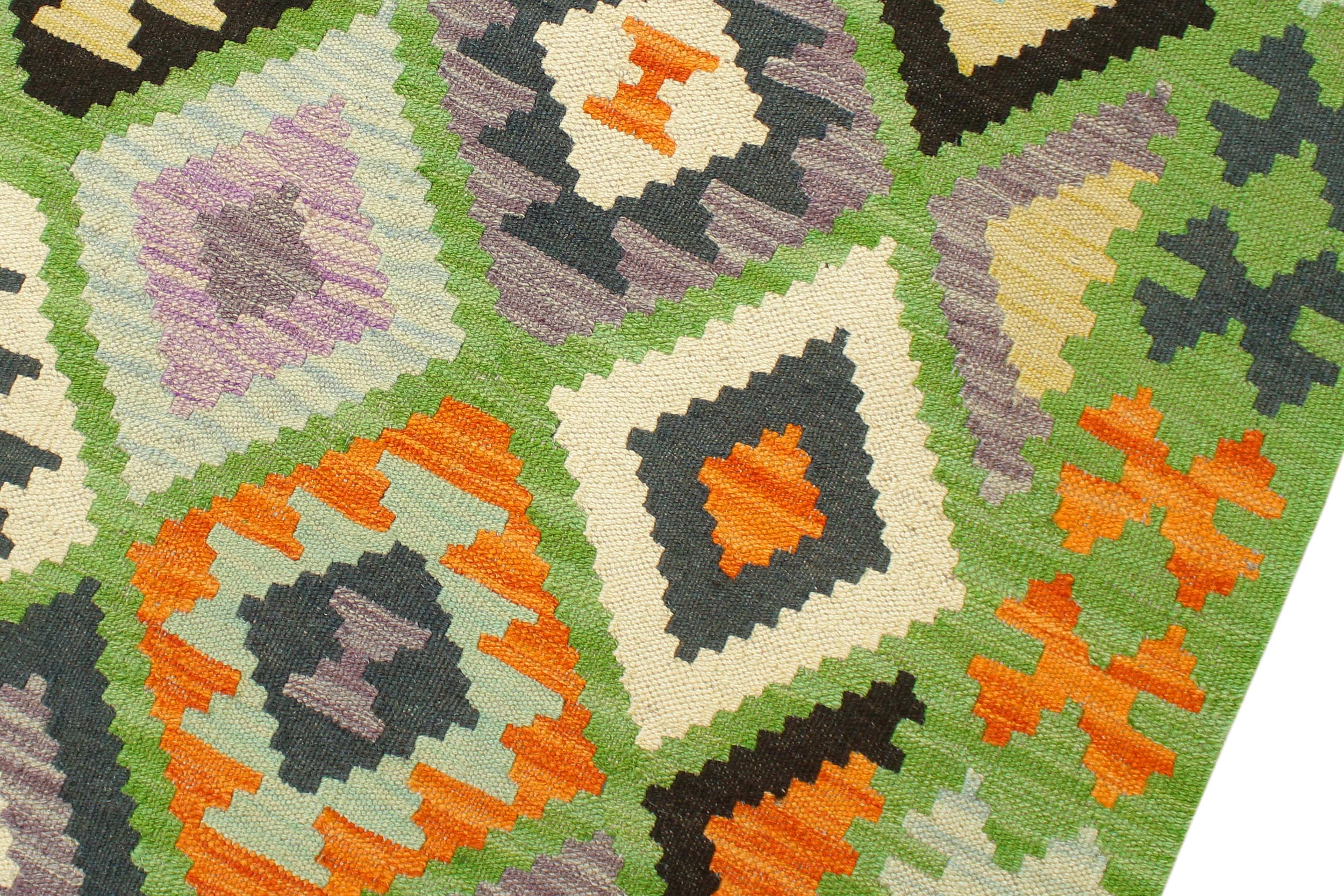 handmade Geometric Kilim Green Blue Hand-Woven RECTANGLE 100% WOOL area rug 4 x 6