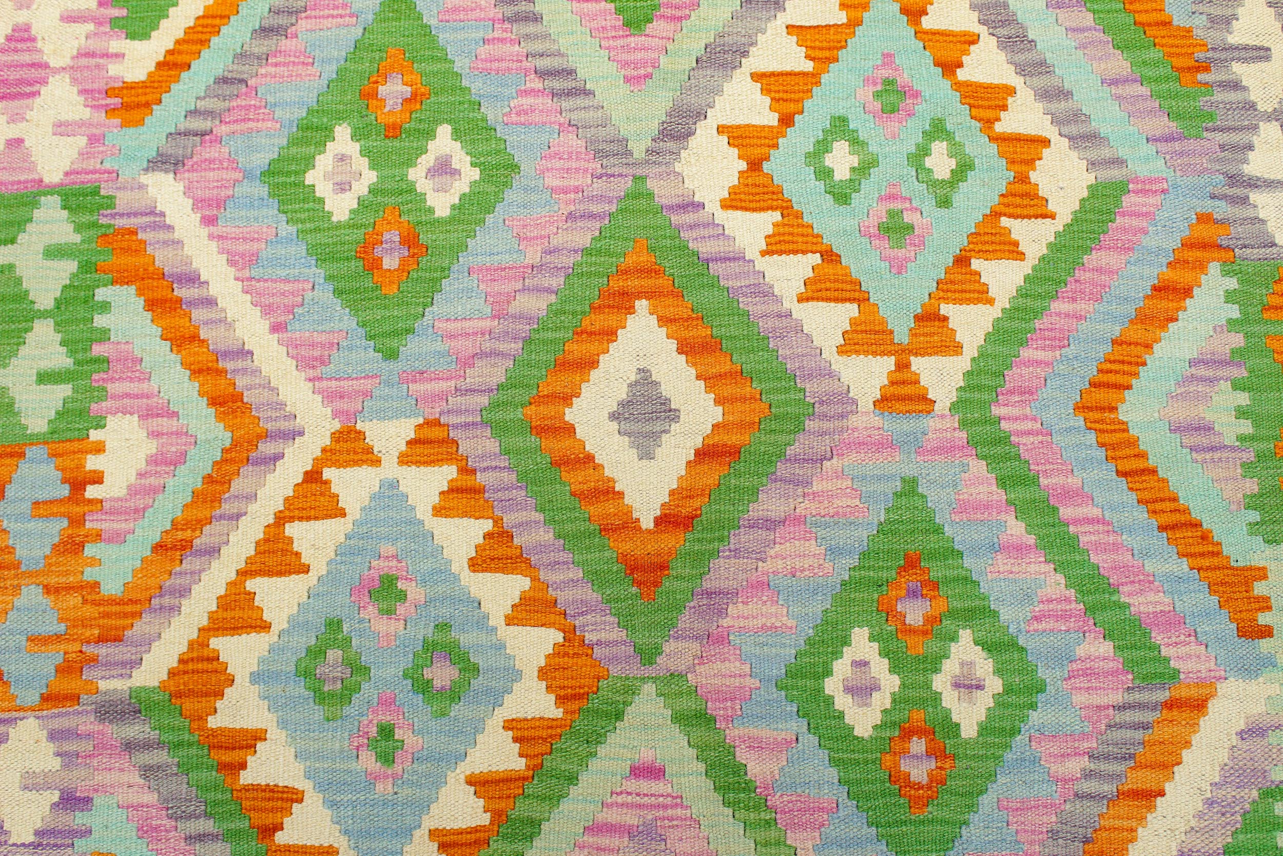 handmade Geometric Kilim Orange Blue Hand-Woven RECTANGLE 100% WOOL area rug 4 x 6