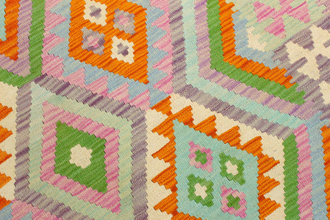 handmade Geometric Kilim Orange Blue Hand-Woven RECTANGLE 100% WOOL area rug 4 x 6