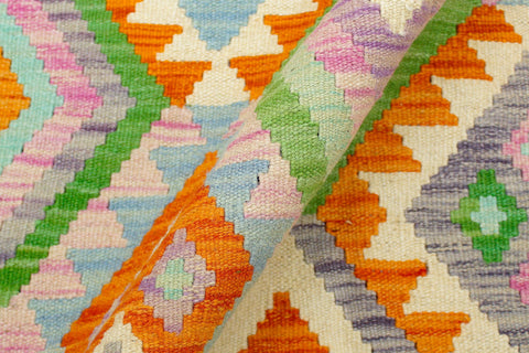 handmade Geometric Kilim Orange Blue Hand-Woven RECTANGLE 100% WOOL area rug 4 x 6