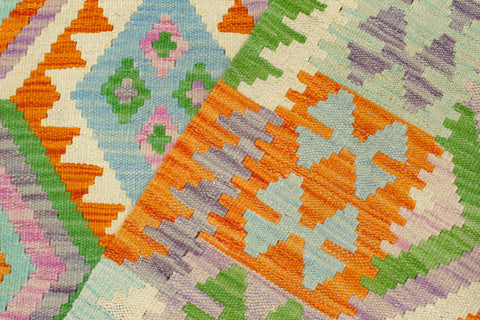handmade Geometric Kilim Orange Blue Hand-Woven RECTANGLE 100% WOOL area rug 4 x 6