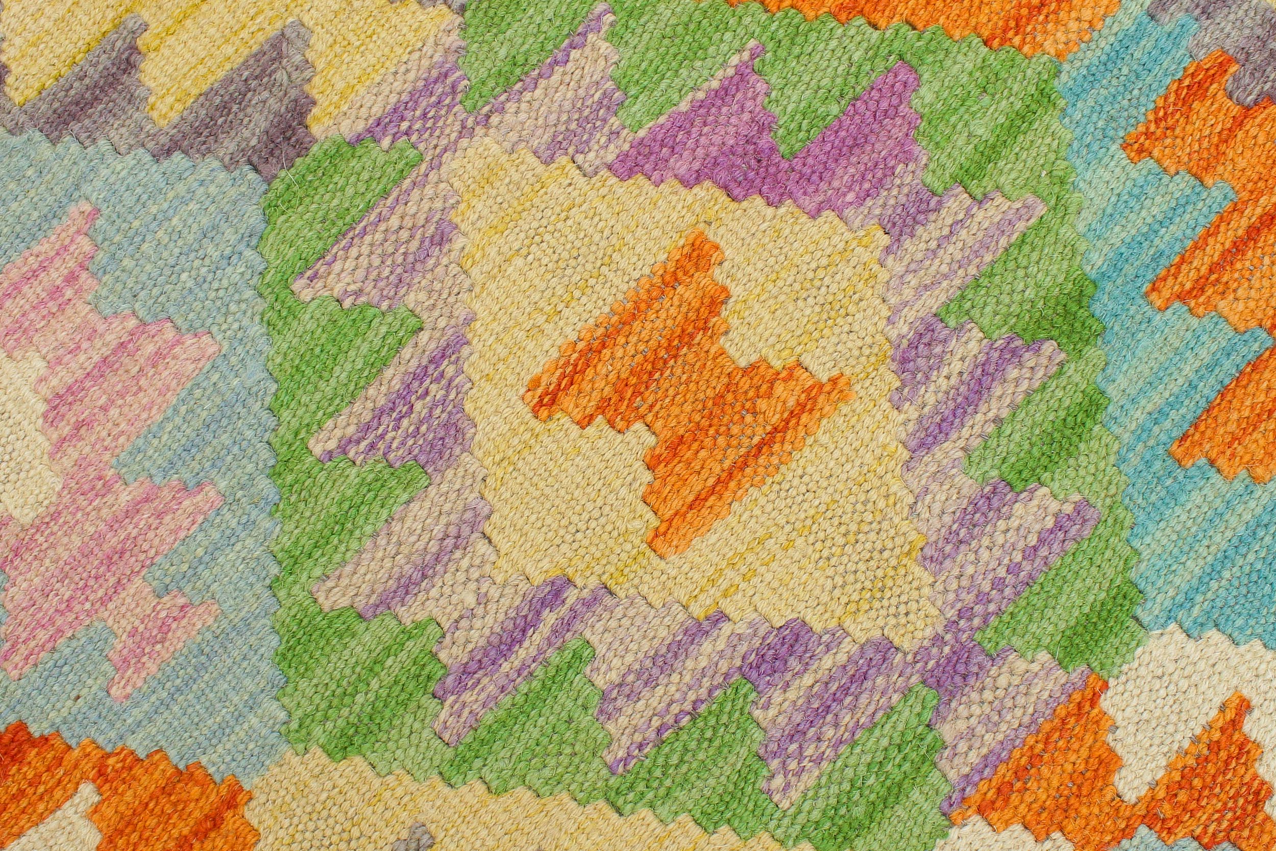 handmade Geometric Kilim Orange Blue Hand-Woven RECTANGLE 100% WOOL area rug 4 x 6