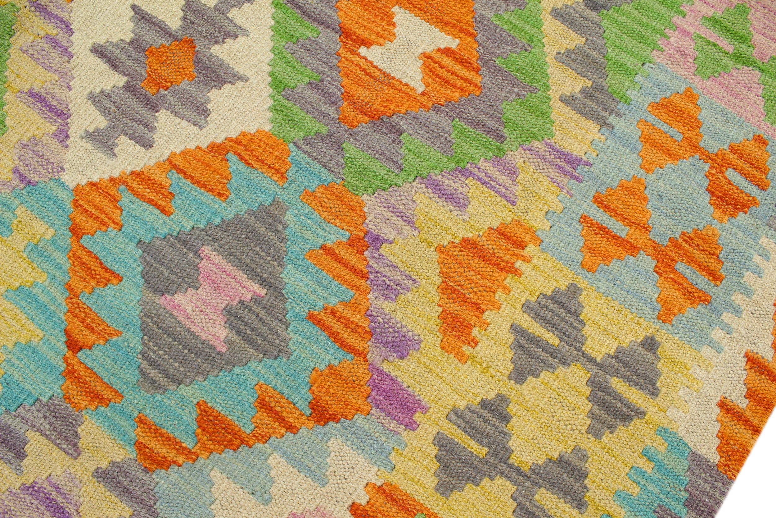 handmade Geometric Kilim Orange Blue Hand-Woven RECTANGLE 100% WOOL area rug 4 x 6