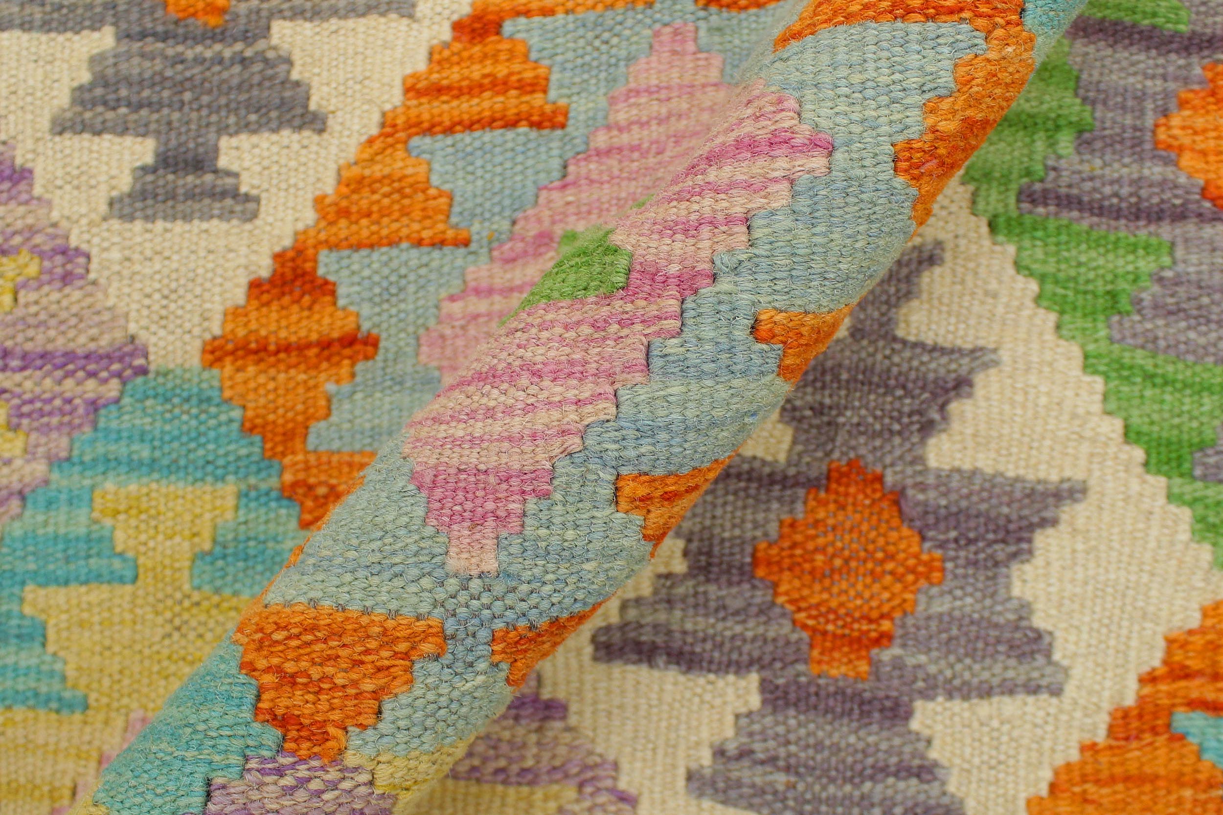 handmade Geometric Kilim Orange Blue Hand-Woven RECTANGLE 100% WOOL area rug 4 x 6