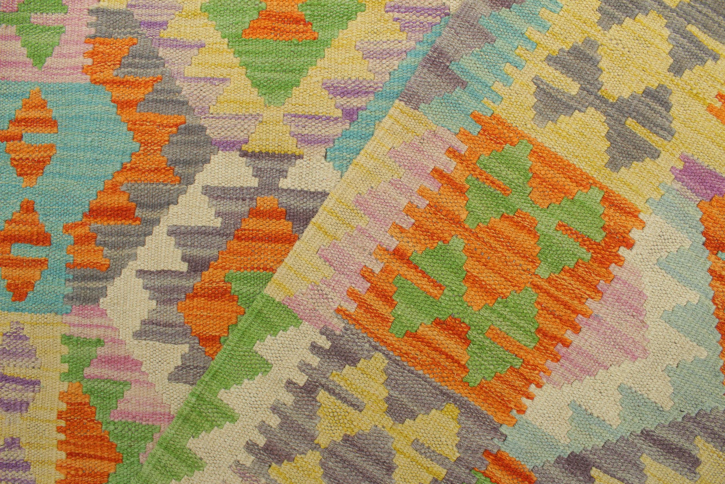 handmade Geometric Kilim Orange Blue Hand-Woven RECTANGLE 100% WOOL area rug 4 x 6