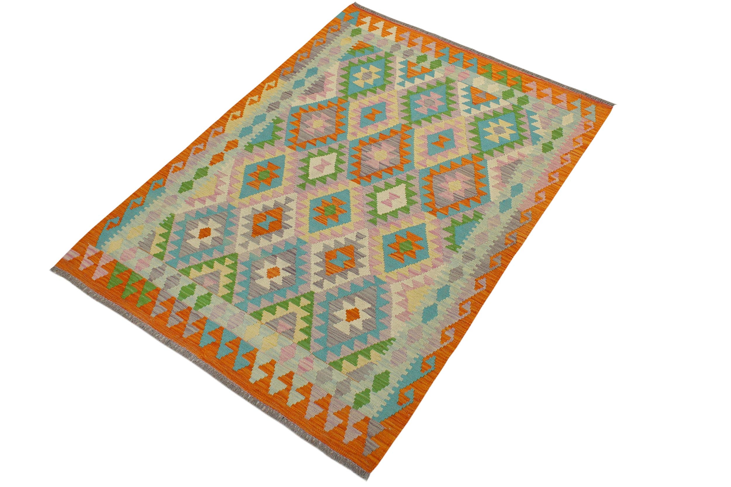 handmade Geometric Kilim Beige Orange Hand-Woven RECTANGLE 100% WOOL area rug 4 x 6