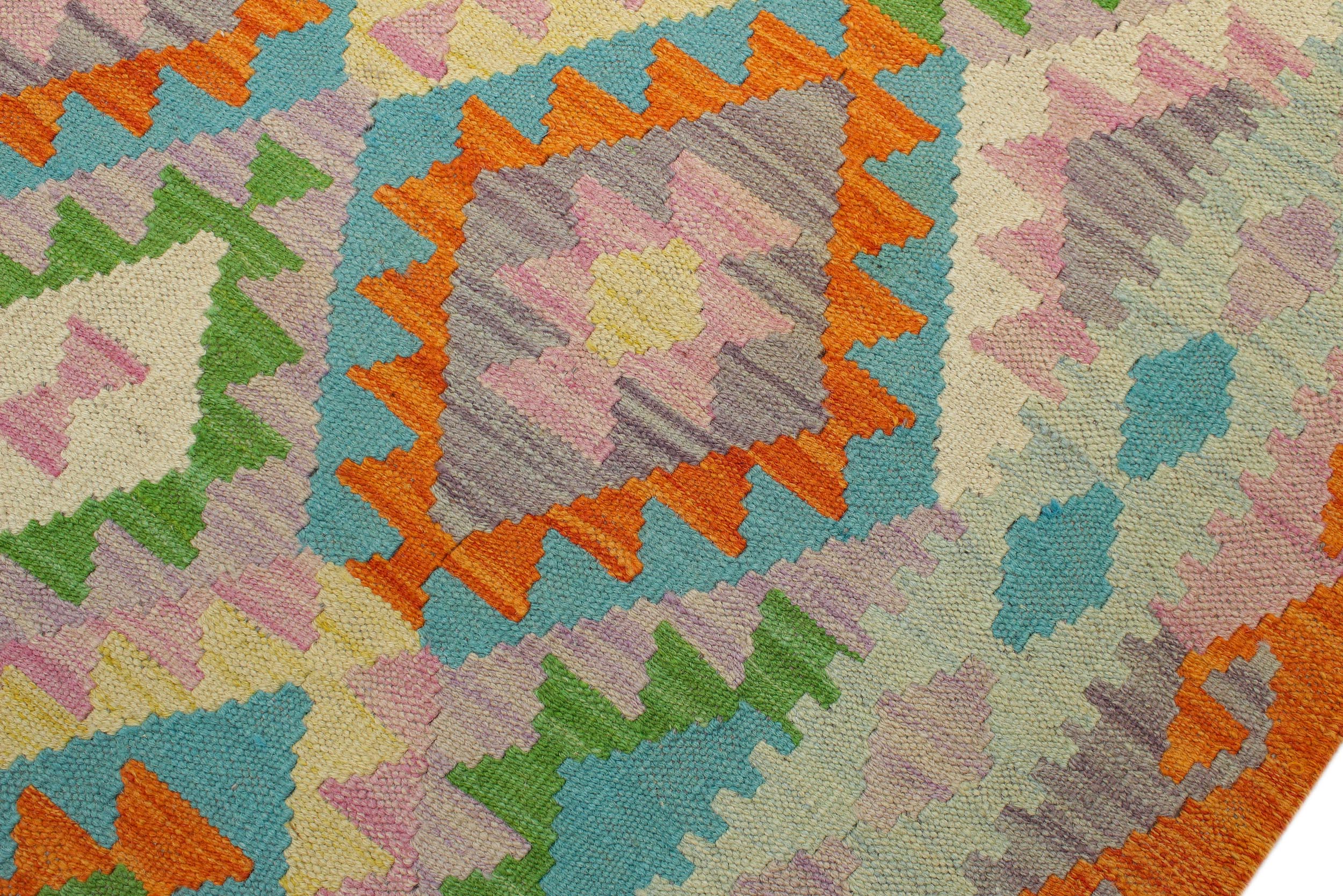 handmade Geometric Kilim Beige Orange Hand-Woven RECTANGLE 100% WOOL area rug 4 x 6