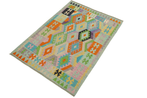 handmade Geometric Kilim Blue Orange Hand-Woven RECTANGLE 100% WOOL area rug 4 x 6