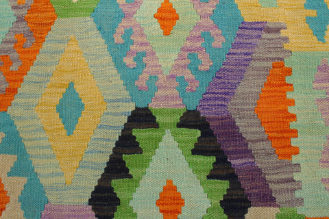 handmade Geometric Kilim Blue Orange Hand-Woven RECTANGLE 100% WOOL area rug 4 x 6