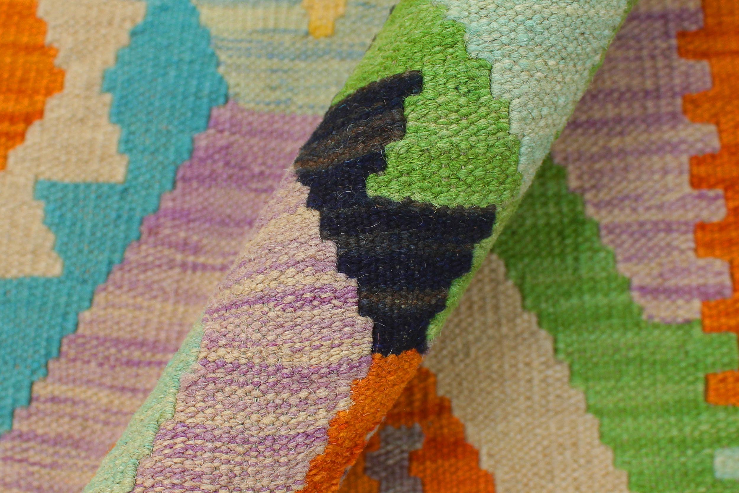 handmade Geometric Kilim Blue Orange Hand-Woven RECTANGLE 100% WOOL area rug 4 x 6