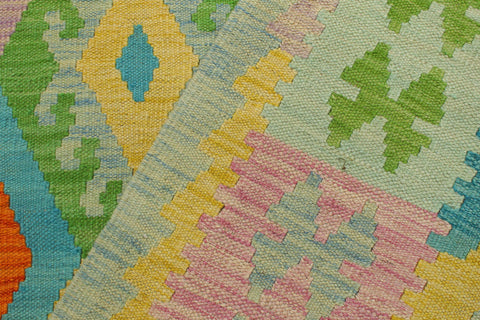 handmade Geometric Kilim Blue Orange Hand-Woven RECTANGLE 100% WOOL area rug 4 x 6