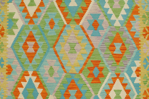 handmade Geometric Kilim Blue Gold Hand-Woven RECTANGLE 100% WOOL area rug 4 x 6