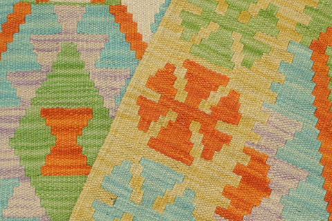 handmade Geometric Kilim Blue Gold Hand-Woven RECTANGLE 100% WOOL area rug 4 x 6