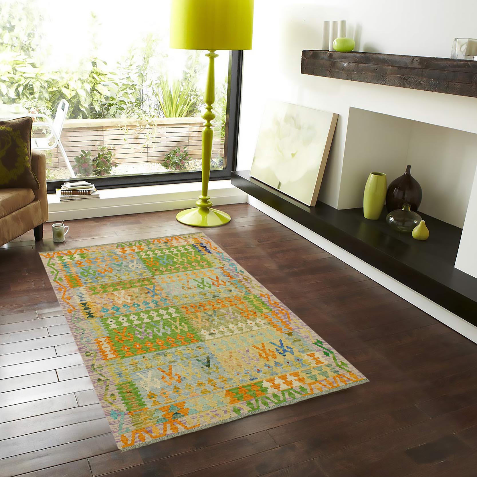 handmade Geometric Kilim Blue Purple Hand-Woven RECTANGLE 100% WOOL area rug 4 x 6