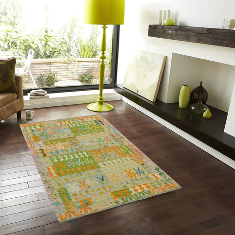 handmade Geometric Kilim Blue Purple Hand-Woven RECTANGLE 100% WOOL area rug 4 x 6