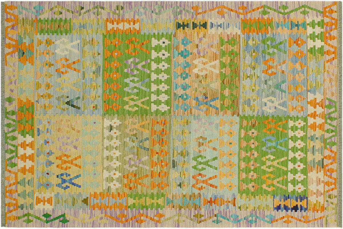 handmade Geometric Kilim Blue Purple Hand-Woven RECTANGLE 100% WOOL area rug 4 x 6