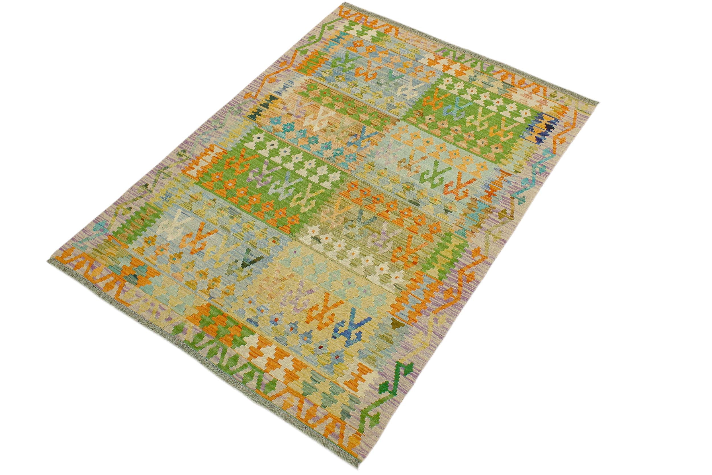 handmade Geometric Kilim Blue Purple Hand-Woven RECTANGLE 100% WOOL area rug 4 x 6