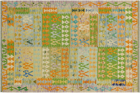 handmade Geometric Kilim Blue Purple Hand-Woven RECTANGLE 100% WOOL area rug 4 x 6