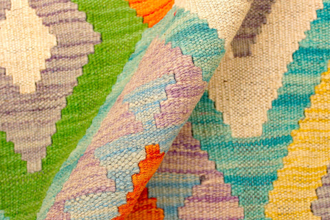 handmade Geometric Kilim Blue Orange Hand-Woven RECTANGLE 100% WOOL area rug 4 x 6