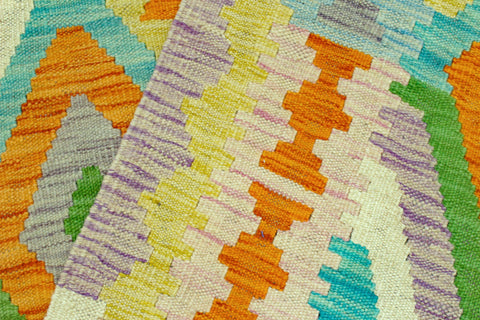 handmade Geometric Kilim Blue Orange Hand-Woven RECTANGLE 100% WOOL area rug 4 x 6