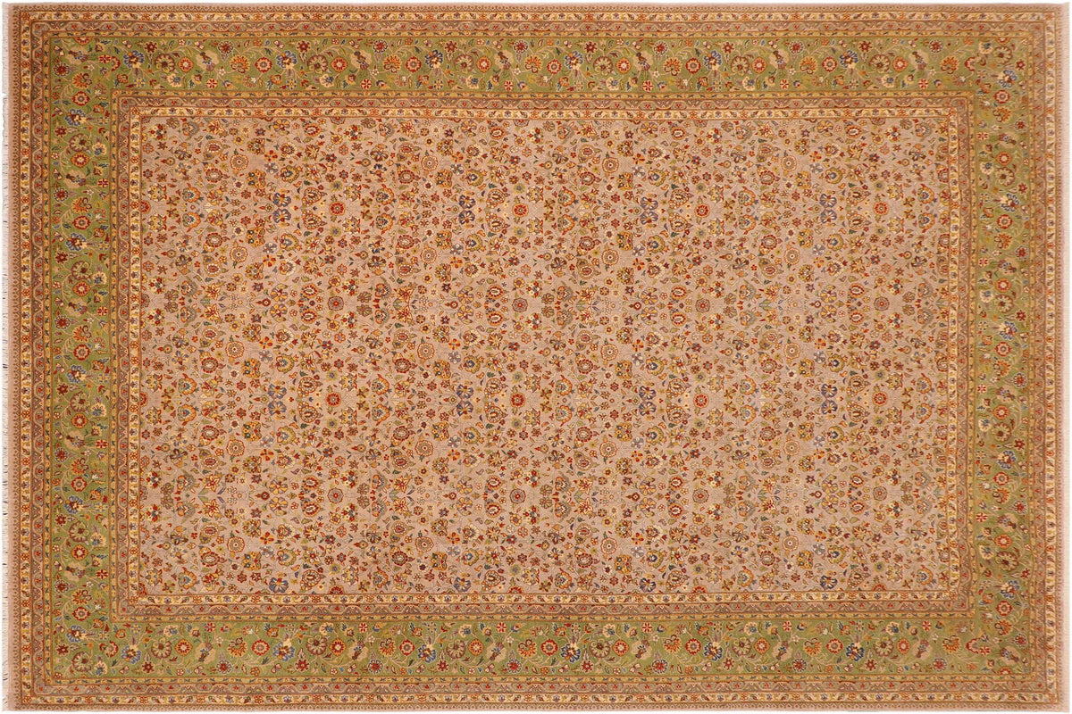handmade Transitional Veg Dye Lt. Gray Green Hand Knotted RECTANGLE 100% WOOL area rug 10' x 14'