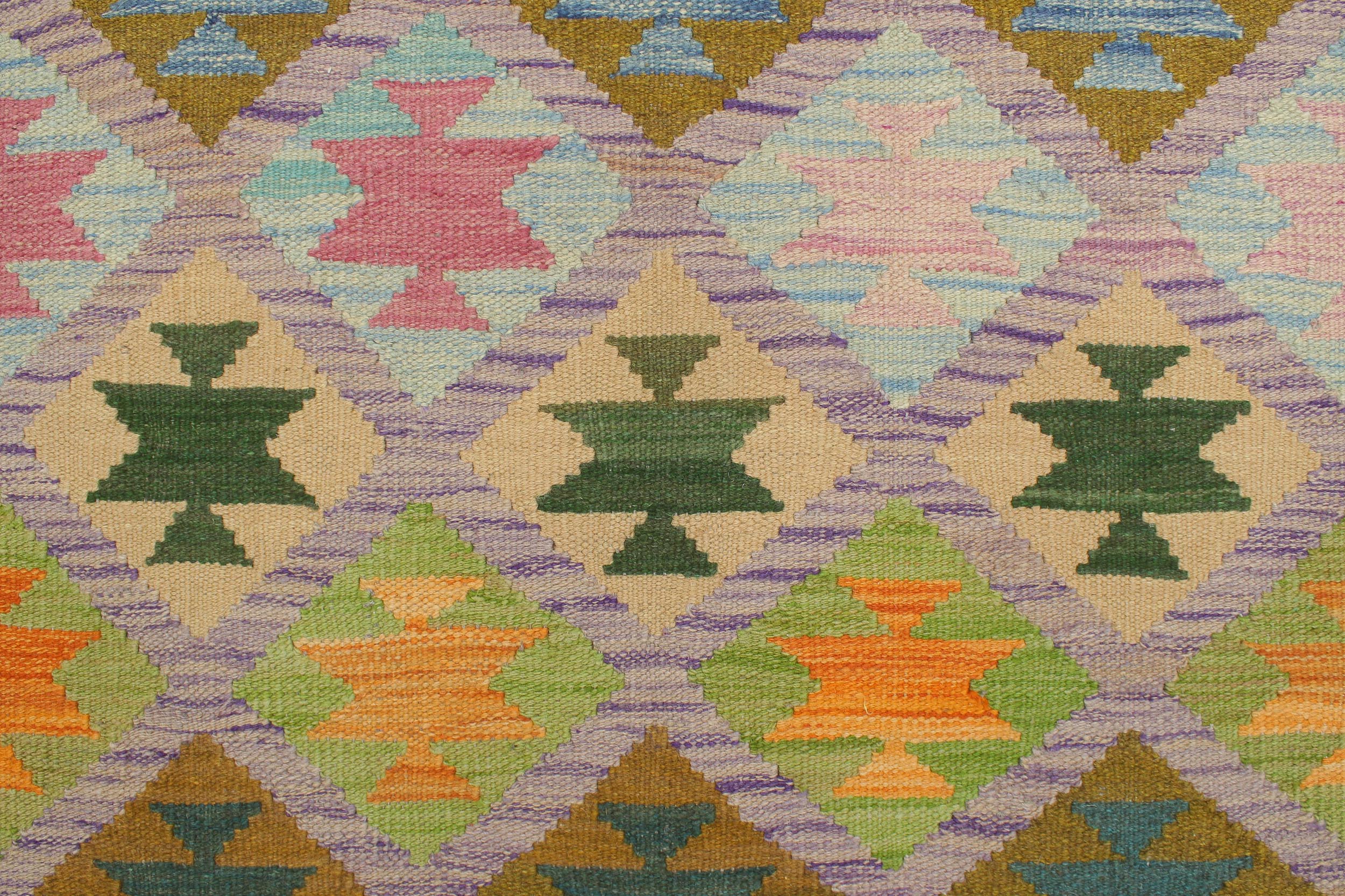 handmade Geometric Kilim Purple Green Hand-Woven RECTANGLE 100% WOOL area rug 4 x 5
