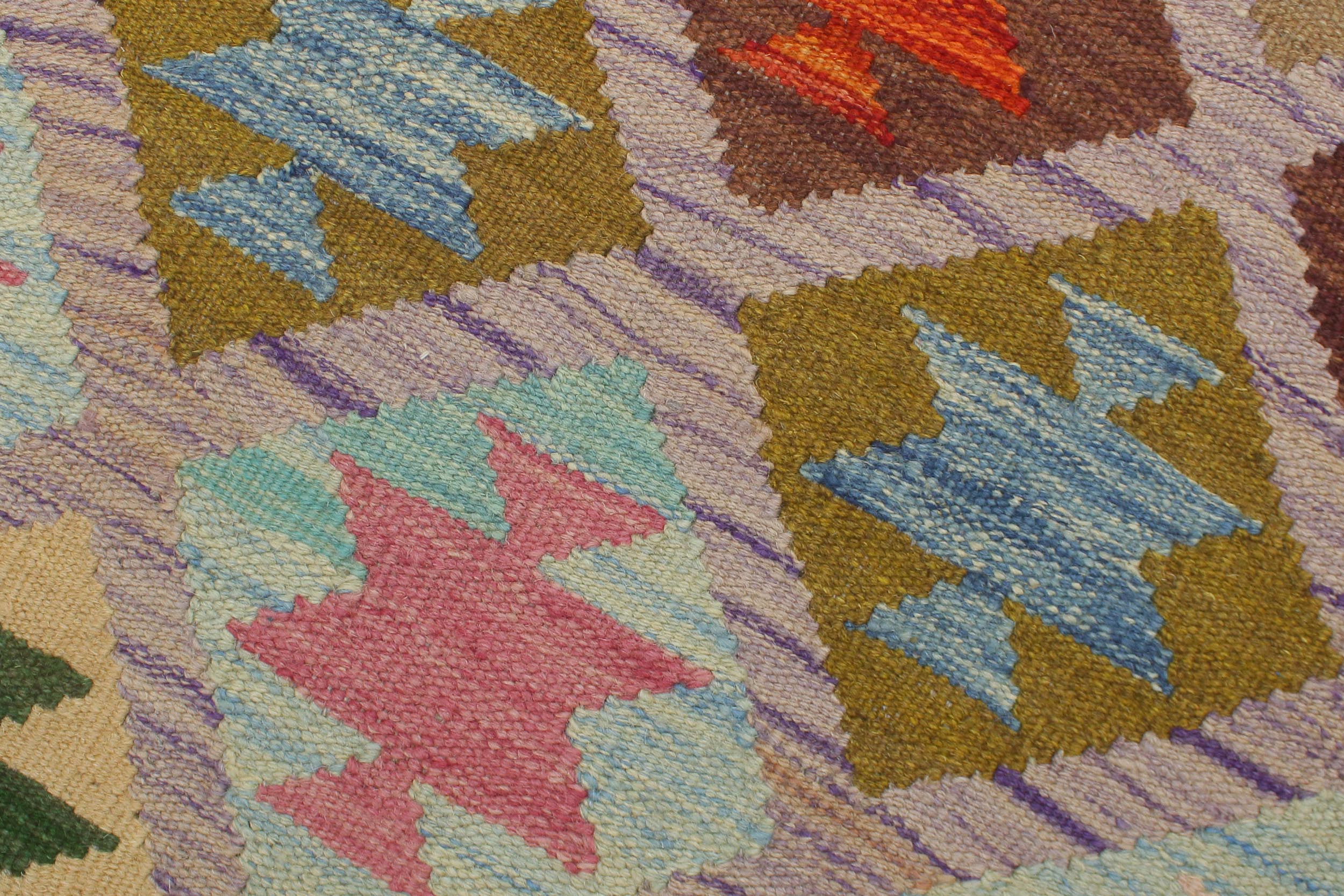 handmade Geometric Kilim Purple Green Hand-Woven RECTANGLE 100% WOOL area rug 4 x 5