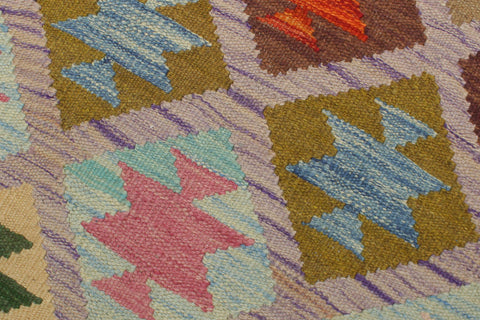 handmade Geometric Kilim Purple Green Hand-Woven RECTANGLE 100% WOOL area rug 4 x 5