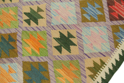 handmade Geometric Kilim Purple Green Hand-Woven RECTANGLE 100% WOOL area rug 4 x 5