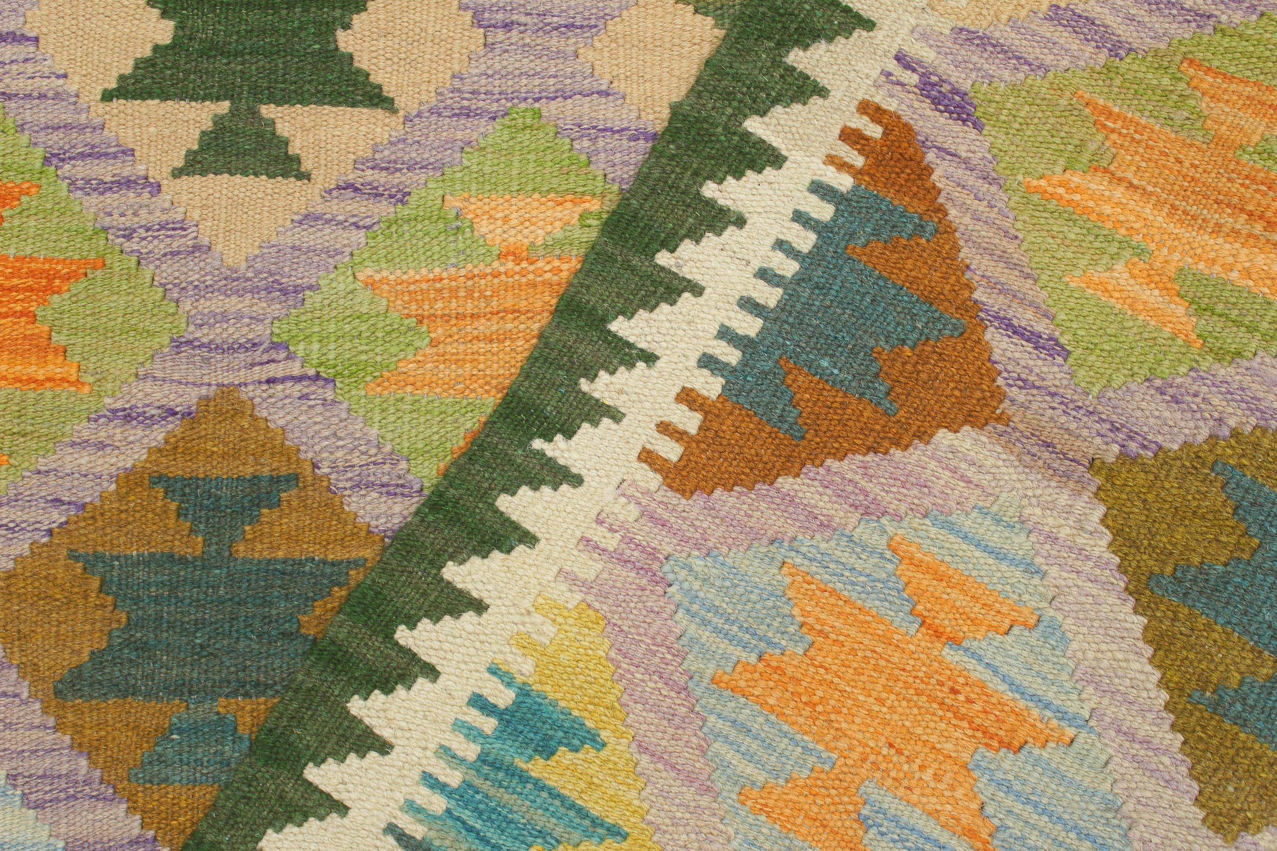 handmade Geometric Kilim Purple Green Hand-Woven RECTANGLE 100% WOOL area rug 4 x 5