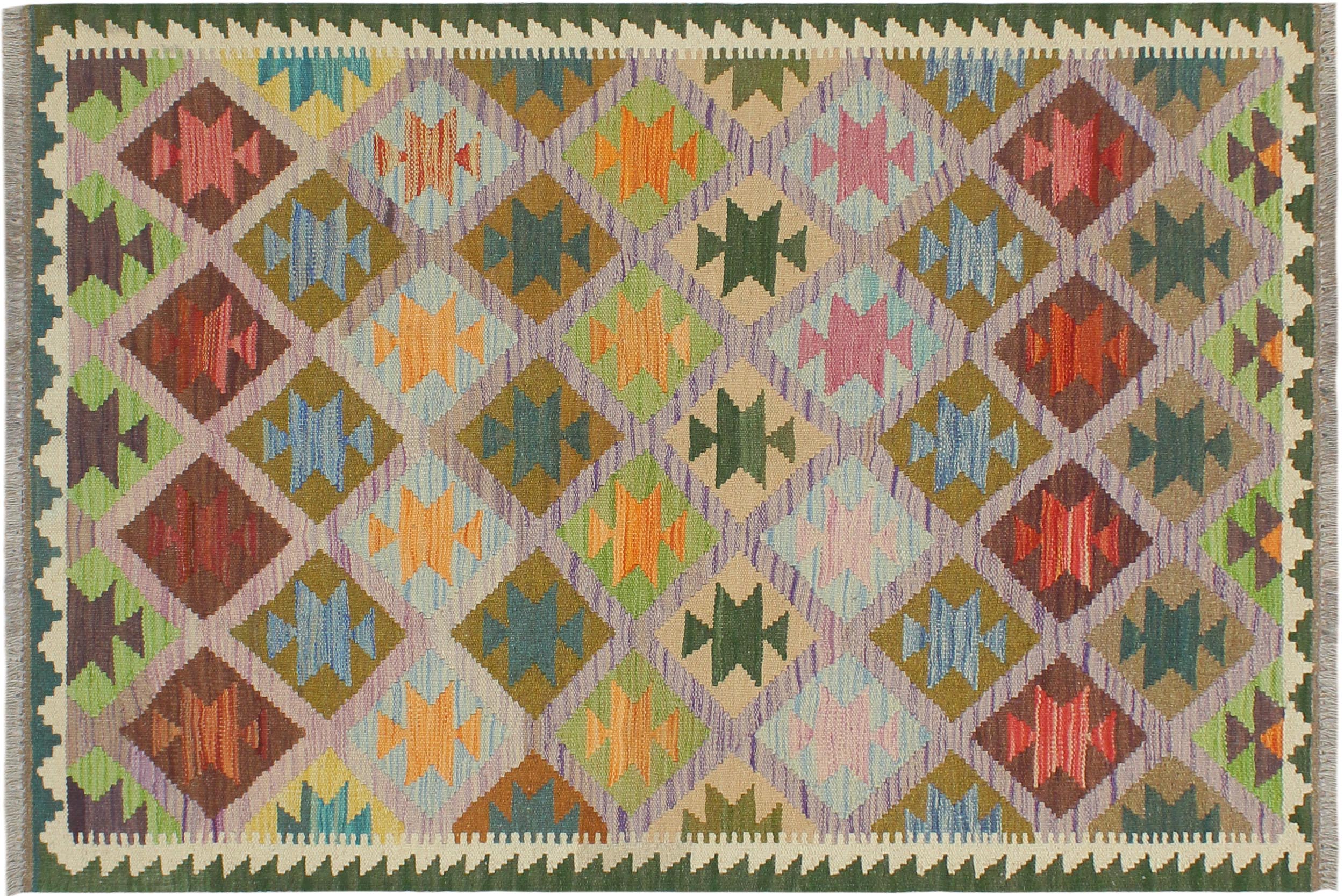 handmade Geometric Kilim Purple Green Hand-Woven RECTANGLE 100% WOOL area rug 4 x 5