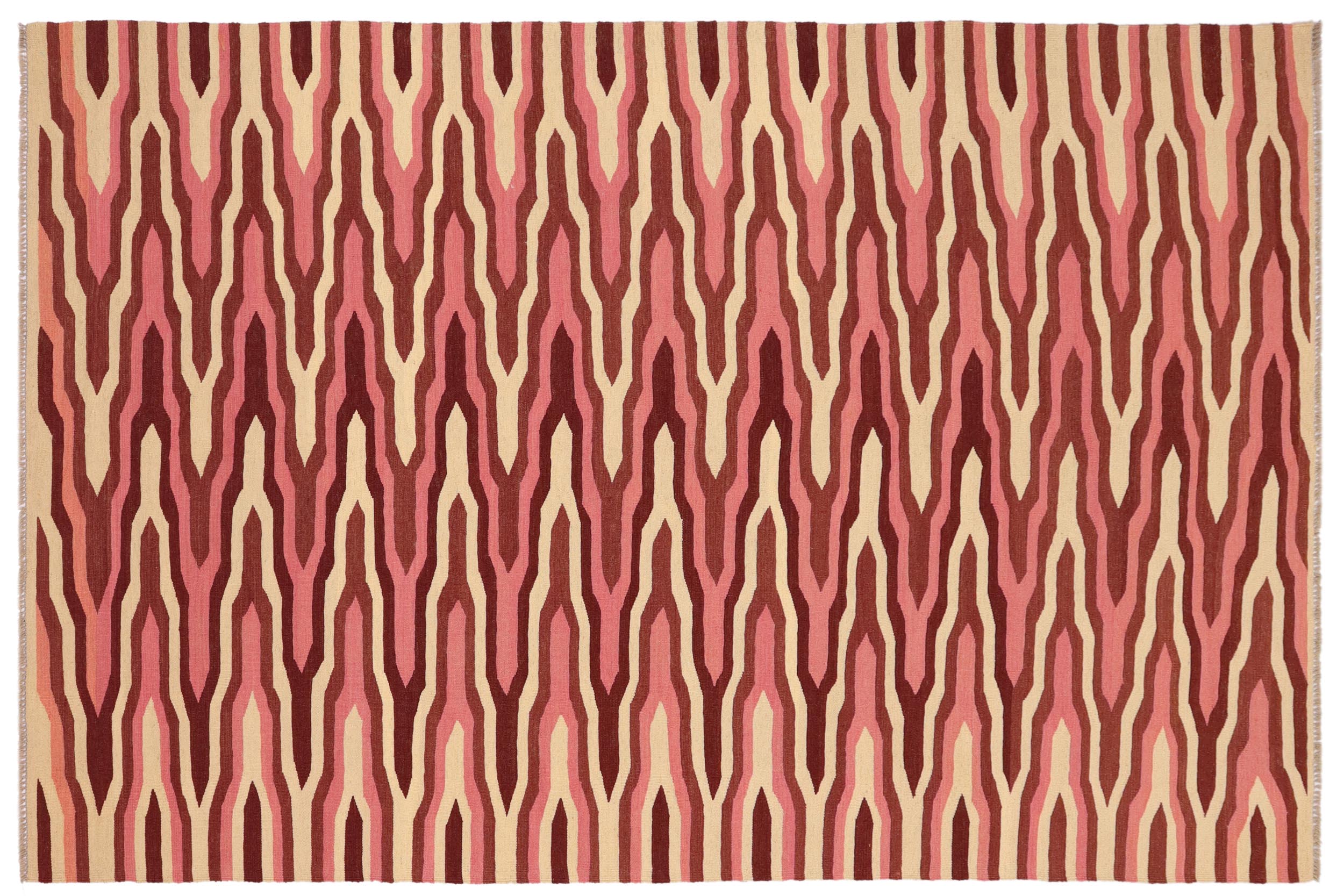 handmade Modern Kilim Beige Pink Hand-Woven RECTANGLE 100% WOOL area rug 6x9