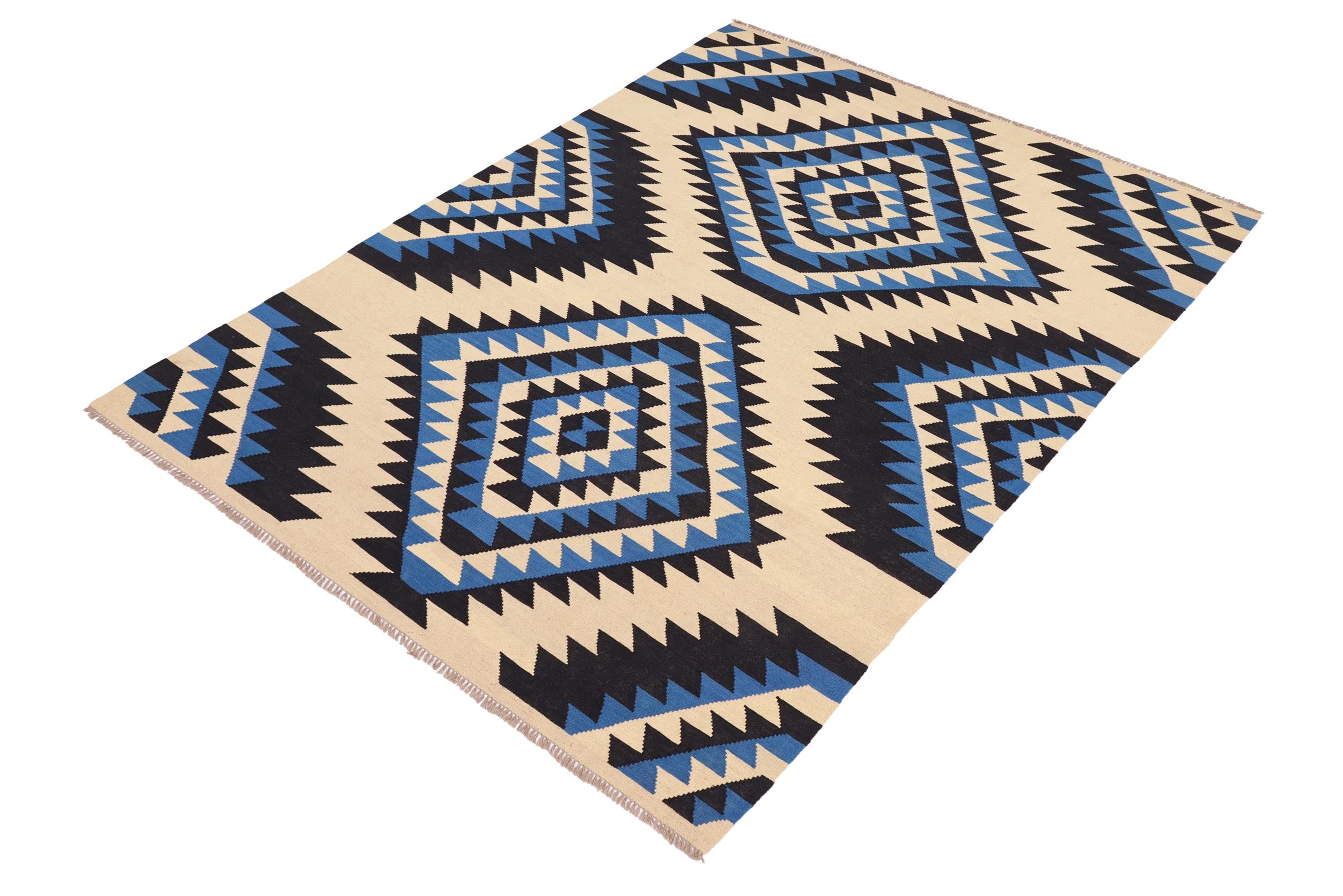 handmade Modern Kilim Beige Blue Hand-Woven RECTANGLE 100% WOOL area rug 6x9