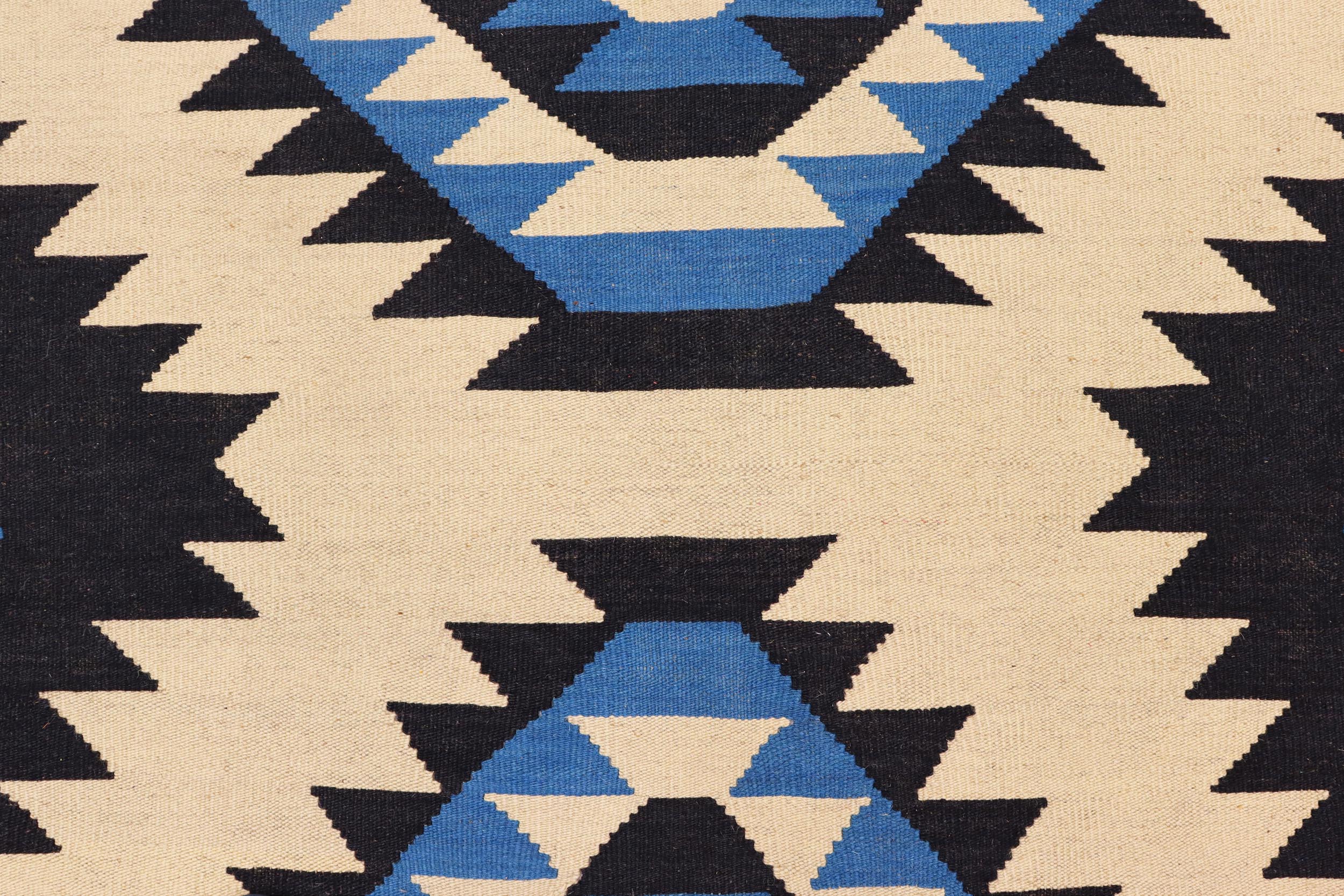 handmade Modern Kilim Beige Blue Hand-Woven RECTANGLE 100% WOOL area rug 6x9