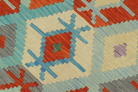 handmade Geometric Kilim Rust Blue Hand-Woven RECTANGLE 100% WOOL area rug 8 x 10