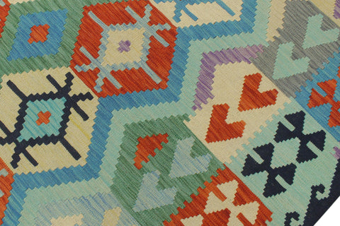 handmade Geometric Kilim Rust Blue Hand-Woven RECTANGLE 100% WOOL area rug 8 x 10