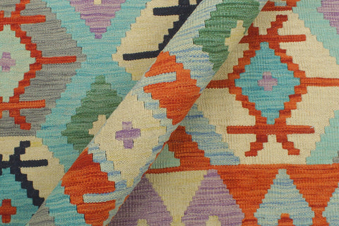 handmade Geometric Kilim Rust Blue Hand-Woven RECTANGLE 100% WOOL area rug 8 x 10