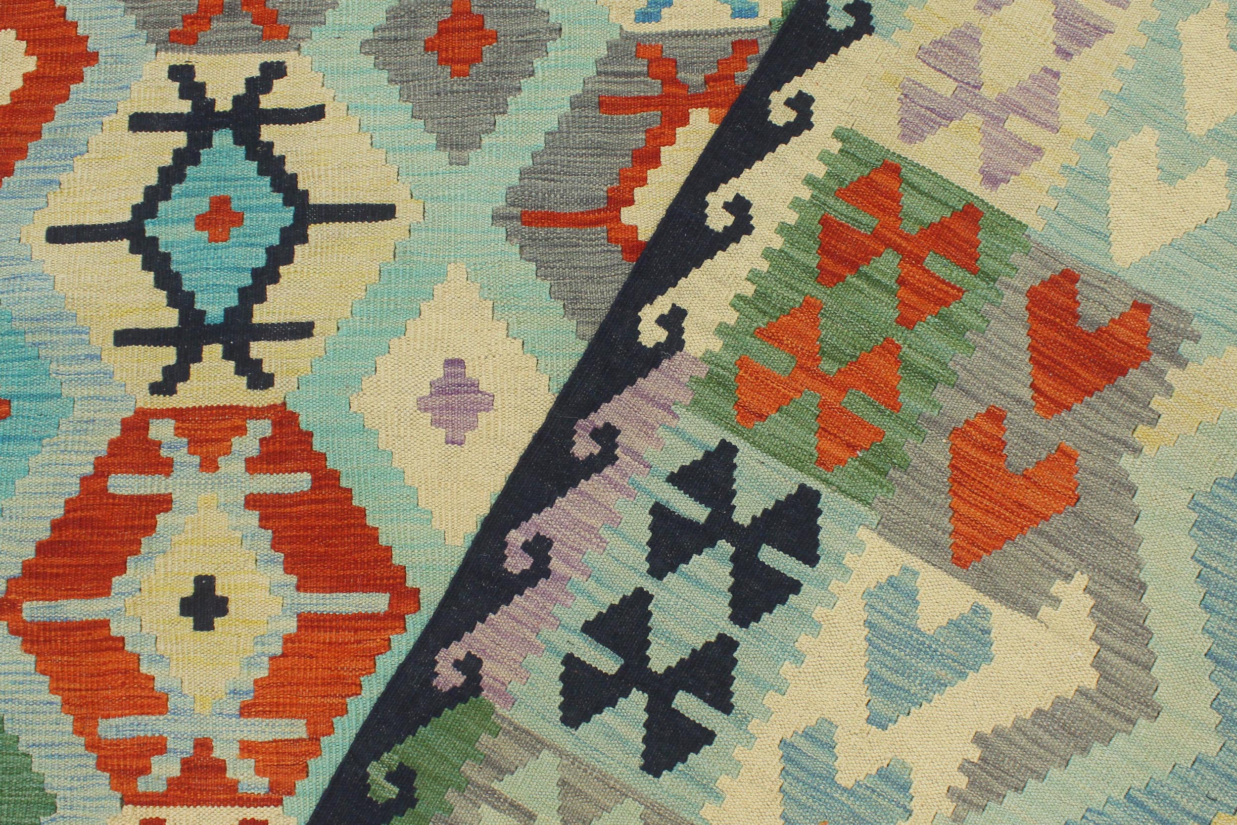 handmade Geometric Kilim Rust Blue Hand-Woven RECTANGLE 100% WOOL area rug 8 x 10