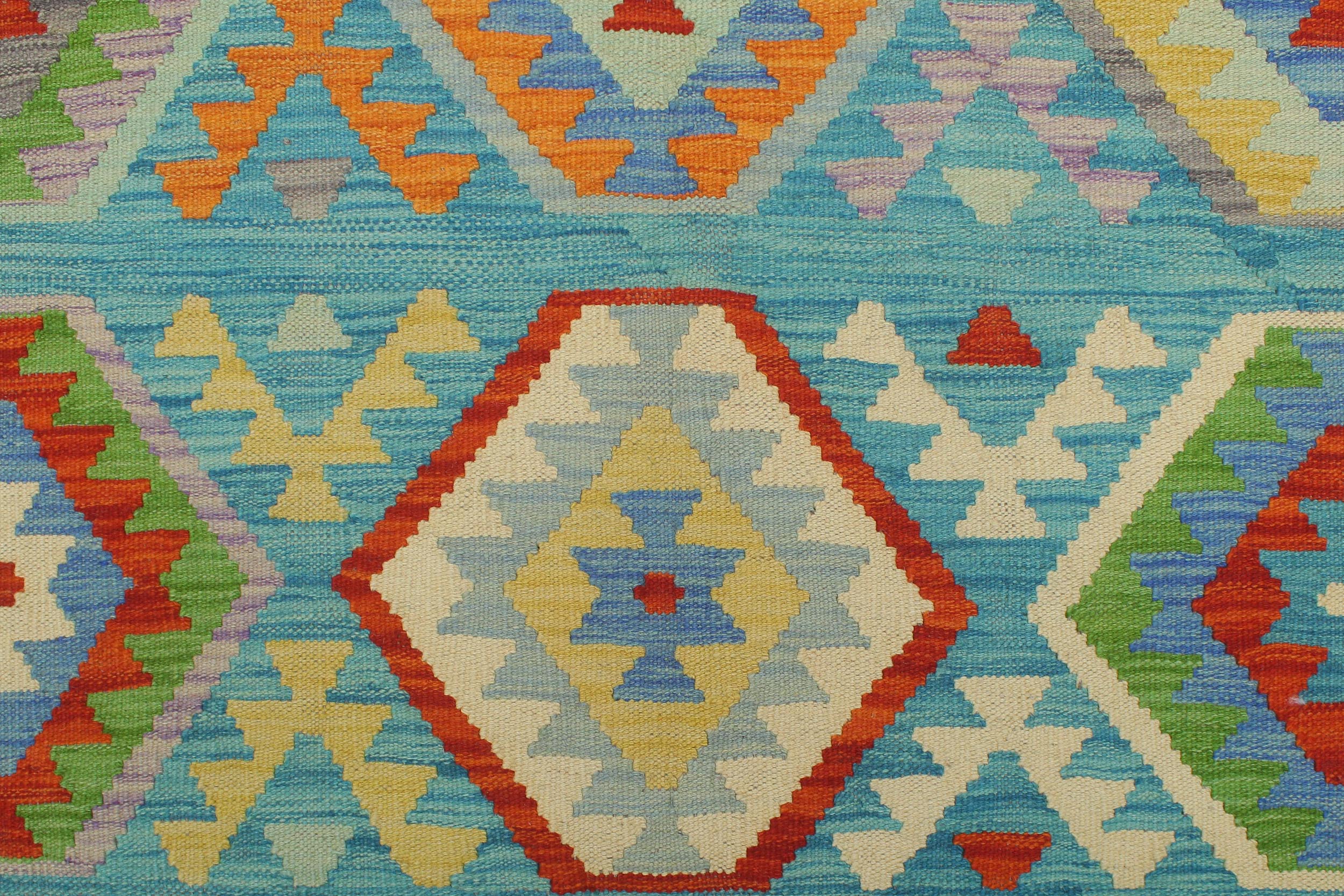 handmade Geometric Kilim Blue Beige Hand-Woven RECTANGLE 100% WOOL area rug 8 x 9