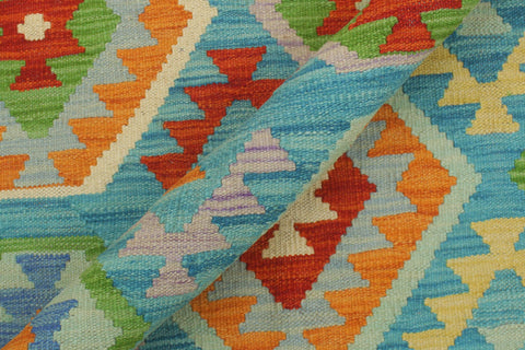 handmade Geometric Kilim Blue Beige Hand-Woven RECTANGLE 100% WOOL area rug 8 x 9