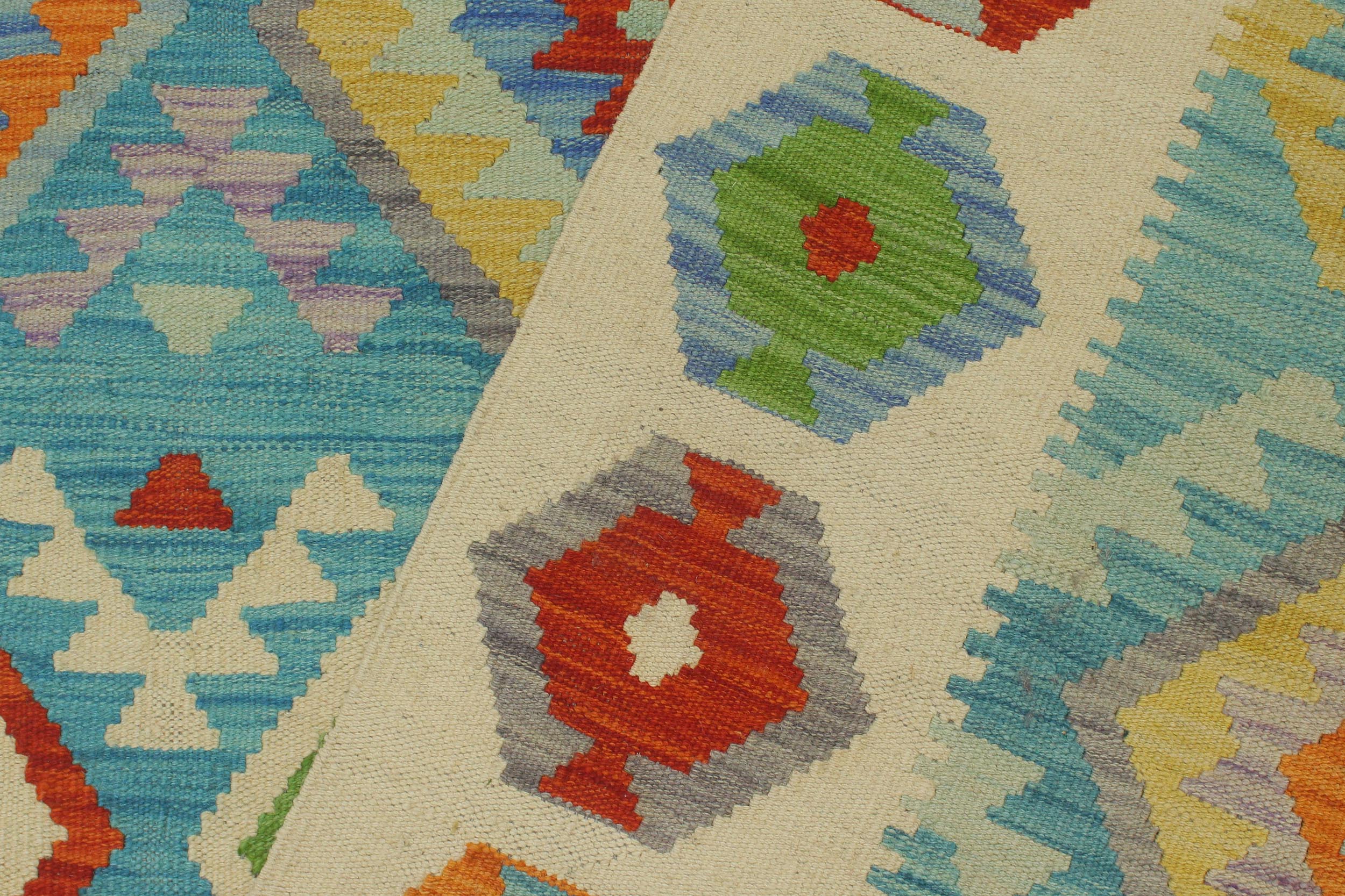 handmade Geometric Kilim Blue Beige Hand-Woven RECTANGLE 100% WOOL area rug 8 x 9