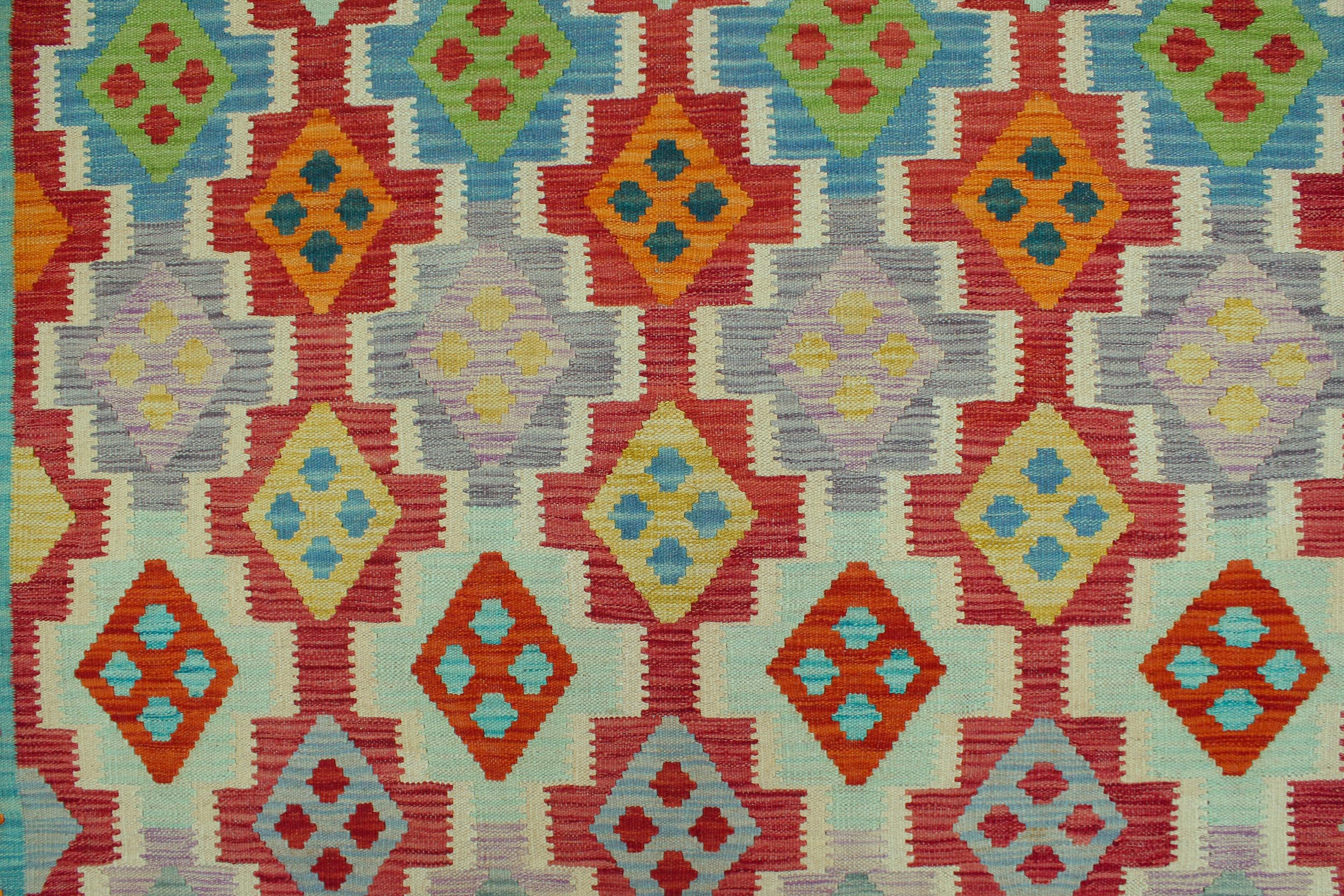 handmade Geometric Kilim Red Blue Hand-Woven RECTANGLE 100% WOOL area rug 8 x 10