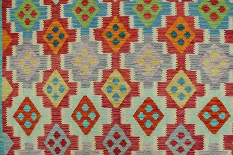 handmade Geometric Kilim Red Blue Hand-Woven RECTANGLE 100% WOOL area rug 8 x 10