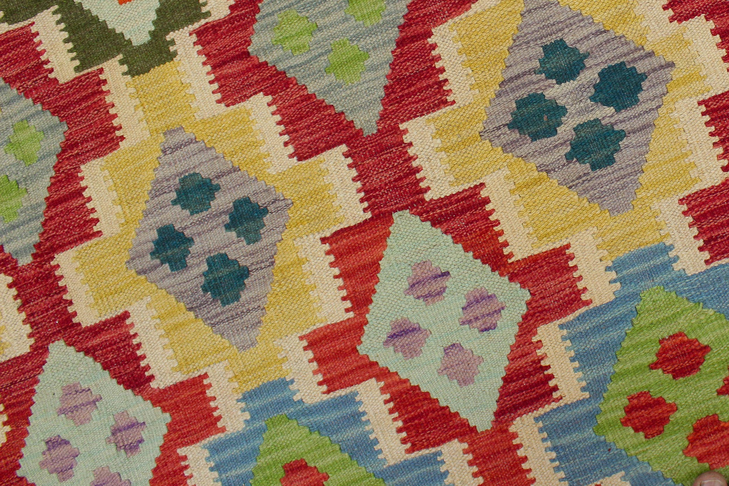 handmade Geometric Kilim Red Blue Hand-Woven RECTANGLE 100% WOOL area rug 8 x 10