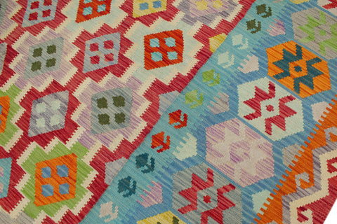 handmade Geometric Kilim Red Blue Hand-Woven RECTANGLE 100% WOOL area rug 8 x 10