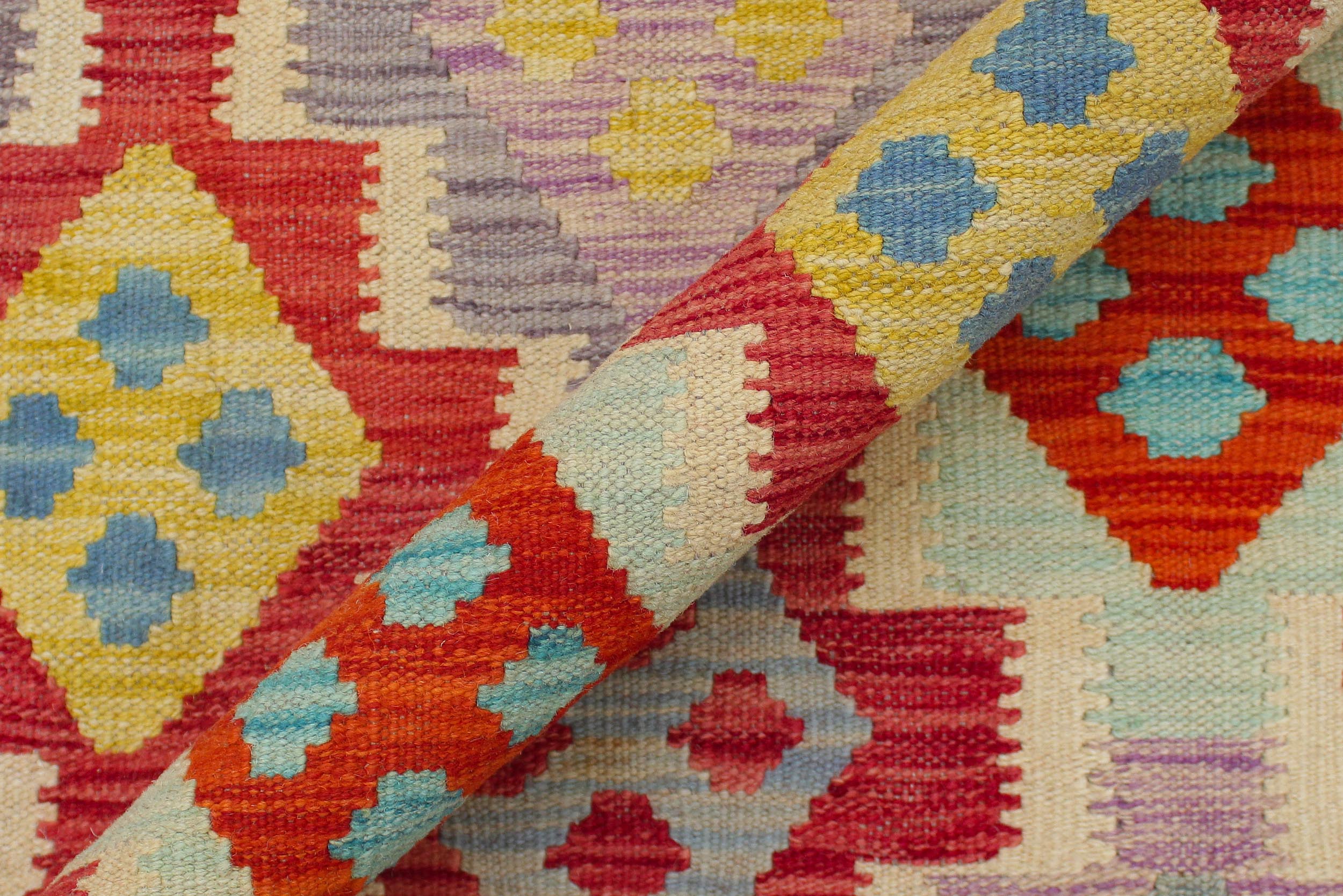 handmade Geometric Kilim Red Blue Hand-Woven RECTANGLE 100% WOOL area rug 8 x 10